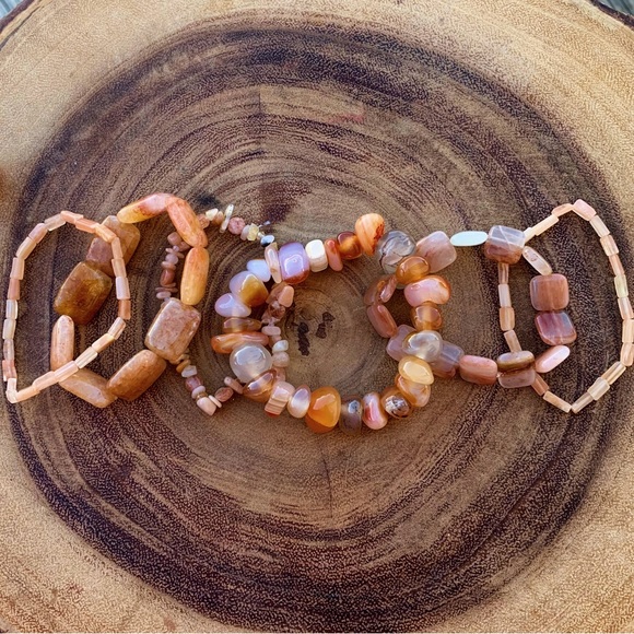 Natural Orange Carnelian & Peach Aventurine Gemstone Mix Beads Bracelet Stack - Picture 10 of 10
